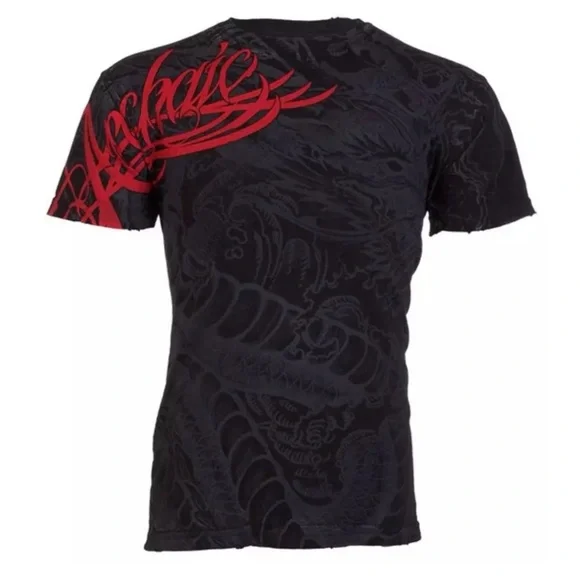 Archaic by Affliction Men's T-Shirt DRAGON RAGE Biker MMA Black - Picture 1 of 8